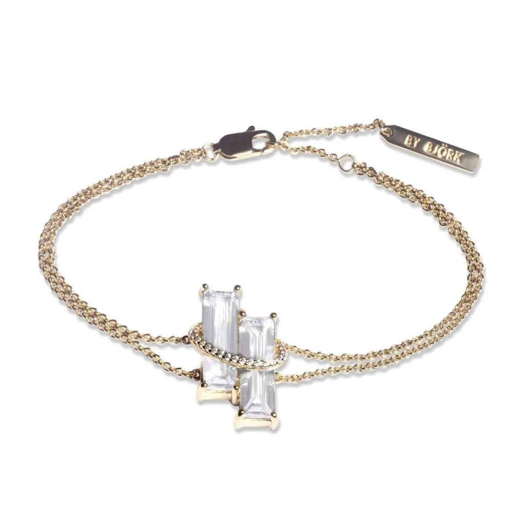 By Björk - Armband guld 2 rektangulär stenar